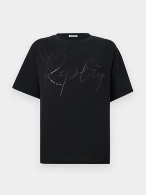 T-shirt z nadrukiem Replay czarny