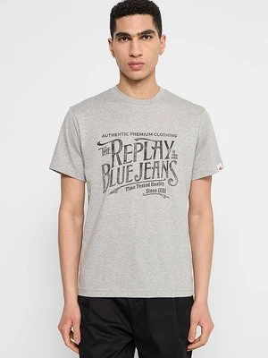 T-shirt z nadrukiem Replay szary
