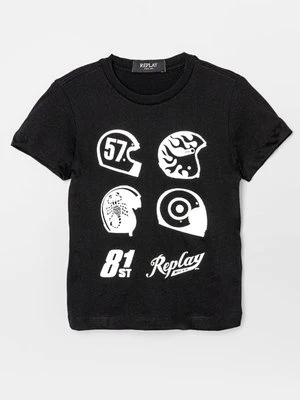 T-shirt z nadrukiem Replay czarny