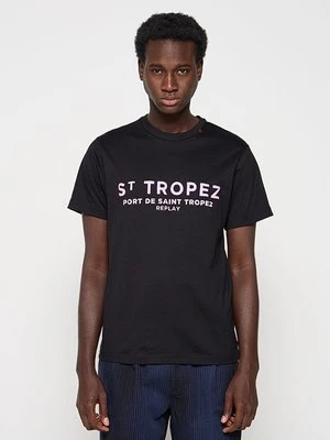 T-shirt z nadrukiem Replay czarny
