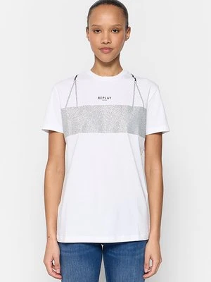 T-shirt z nadrukiem Replay biały