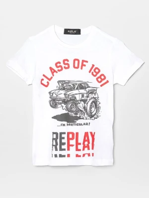 T-shirt z nadrukiem Replay biały