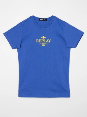 T-shirt z nadrukiem Replay szafirowy