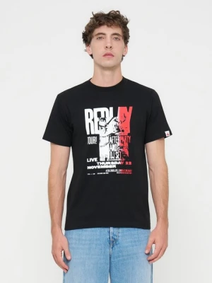 T-shirt z nadrukiem Replay czarny
