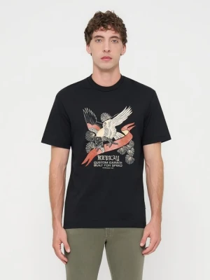 T-shirt z nadrukiem Replay czarny