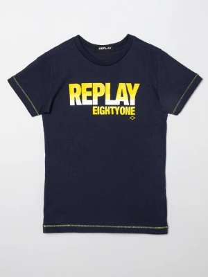 T-shirt z nadrukiem Replay niebieski
