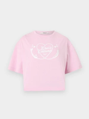 T-shirt z nadrukiem Replay różowy