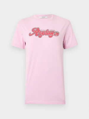 T-shirt z nadrukiem Replay różowy