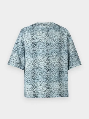 T-shirt z nadrukiem Roberto Cavalli granatowy