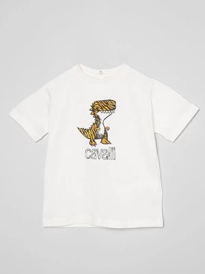T-shirt z nadrukiem Roberto Cavalli biały