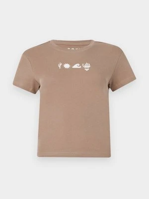 T-shirt z nadrukiem Roxy jasny brąz