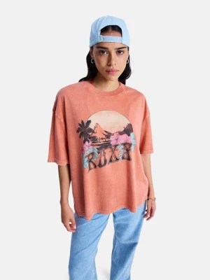 T-shirt z nadrukiem Roxy morelowy