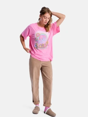 T-shirt z nadrukiem Roxy różowy