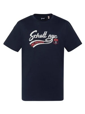 T-shirt z nadrukiem Schott granatowy