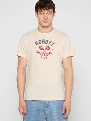 T-shirt z nadrukiem Schott beżowy