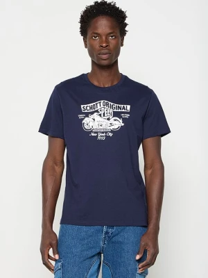 T-shirt z nadrukiem Schott granatowy