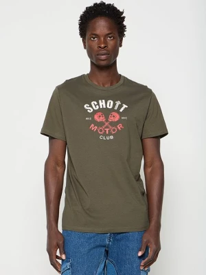 T-shirt z nadrukiem Schott khaki