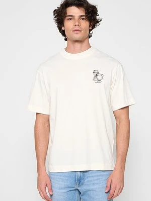 T-shirt z nadrukiem Selected mleczny