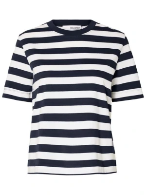 T-shirt z nadrukiem Selected granatowy
