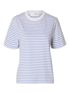 T-shirt z nadrukiem Selected jasnoniebieski