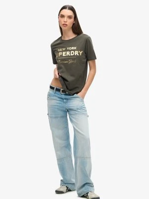 T-shirt z nadrukiem Superdry czarny melanż