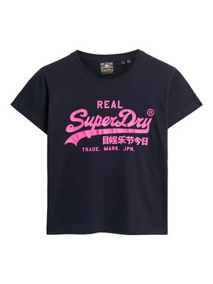 T-shirt z nadrukiem Superdry granatowy