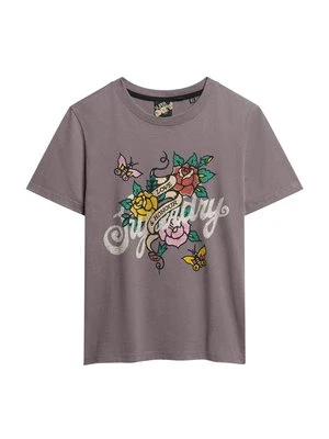 T-shirt z nadrukiem Superdry szary