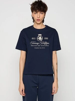 T-shirt z nadrukiem Tommy Hilfiger niebieski denim