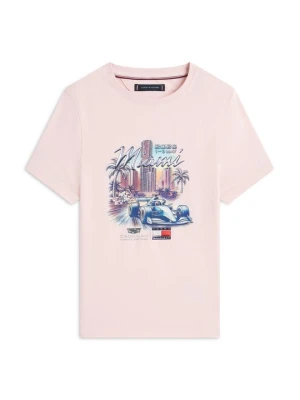 T-shirt z nadrukiem Tommy Hilfiger różowy
