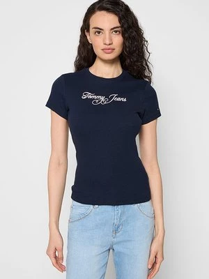 T-shirt z nadrukiem Tommy Jeans granatowy