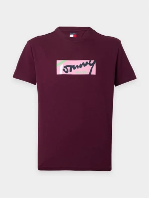 T-shirt z nadrukiem Tommy Jeans bordowy