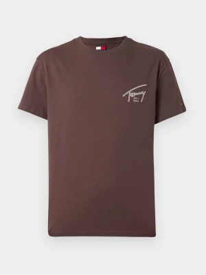 T-shirt z nadrukiem Tommy Jeans brązowy