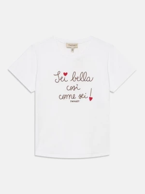 T-shirt z nadrukiem TWINSET mleczny