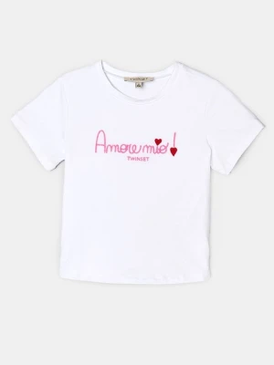 T-shirt z nadrukiem TWINSET mleczny
