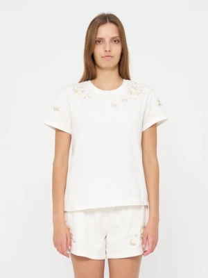 T-shirt z nadrukiem TWINSET mleczny
