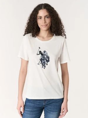 T-shirt z nadrukiem U.S. POLO ASSN. mleczny