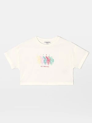 T-shirt z nadrukiem U.S. POLO ASSN. mleczny