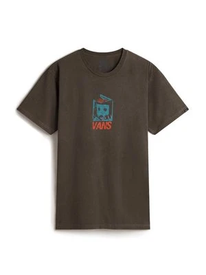 T-shirt z nadrukiem Vans ciemnobrązowy
