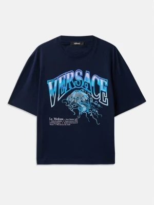 T-shirt z nadrukiem Versace granatowy
