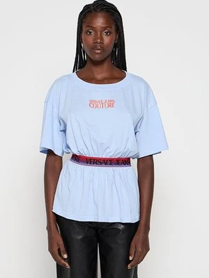 T-shirt z nadrukiem Versace Jeans Couture jasnoniebieski