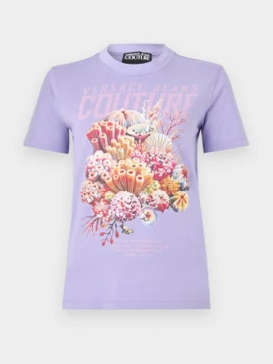 T-shirt z nadrukiem Versace Jeans Couture liliowy