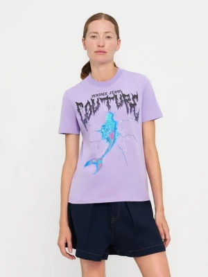 T-shirt z nadrukiem Versace Jeans Couture liliowy