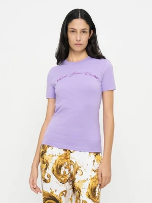 T-shirt z nadrukiem Versace Jeans Couture liliowy