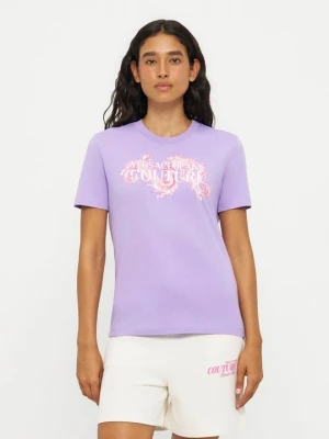 T-shirt z nadrukiem Versace Jeans Couture liliowy