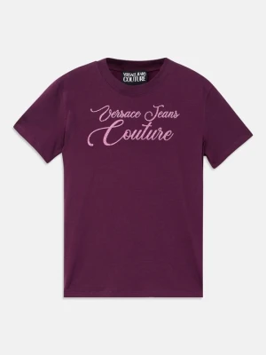 T-shirt z nadrukiem Versace Jeans Couture liliowy
