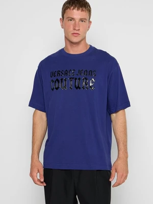 T-shirt z nadrukiem Versace Jeans Couture niebieski