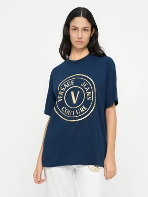 T-shirt z nadrukiem Versace Jeans Couture niebieski