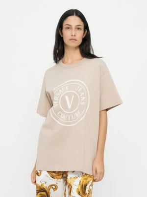 T-shirt z nadrukiem Versace Jeans Couture piaskowy