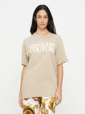 T-shirt z nadrukiem Versace Jeans Couture piaskowy