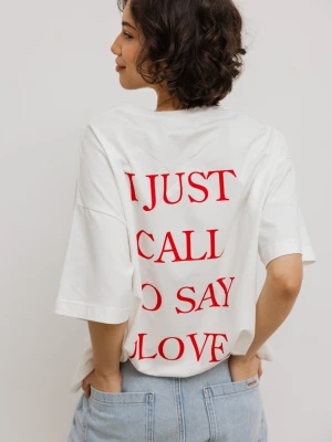 T-shirt z NADRUKIEM w kolorze ECRU - EAZY - CALL Marsala